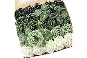 Floroom Artificial Forest Green Roses: Lifelike Ombre Elegance for Your Floral Creations