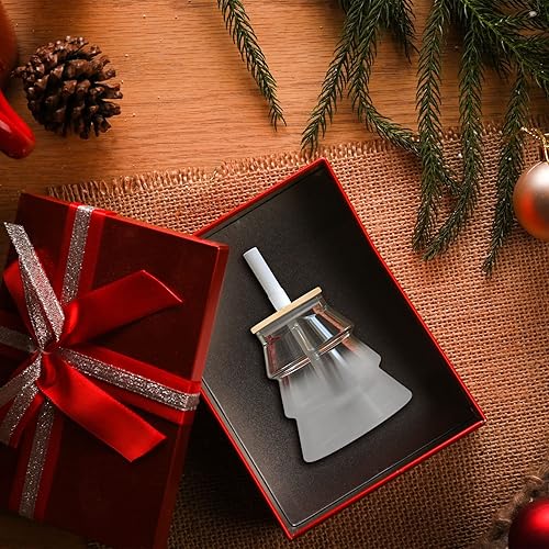 Miniatura 6 de tronco Taza de vidrio con forma de árbol de Navidad con tapa de bambú y pajita 20 onzas taza de vidrio Boba con pajita vaso lindo y único para café