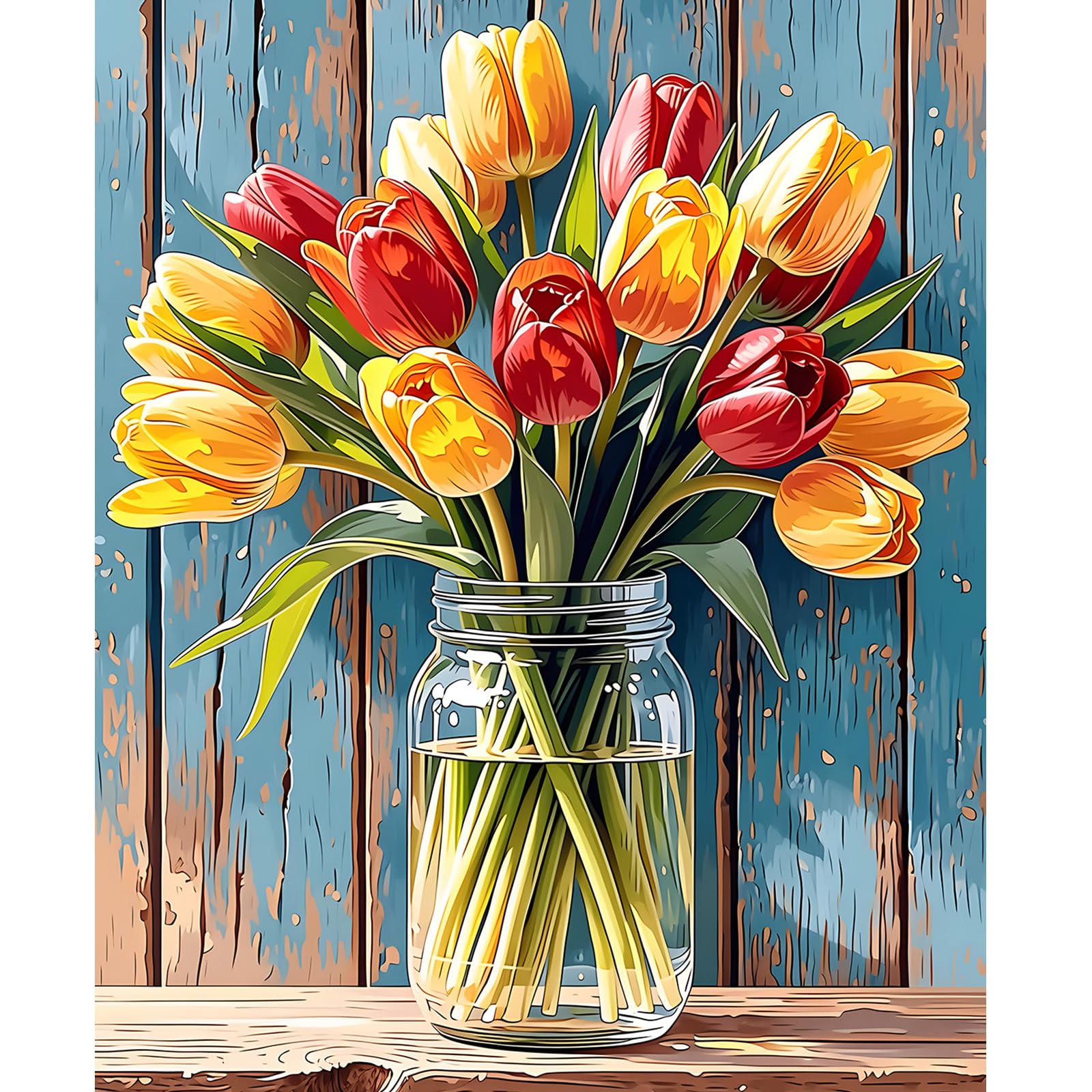 NEWENMO Tulips Paint by Numbers Canvas Oil Painting Kit for Adults