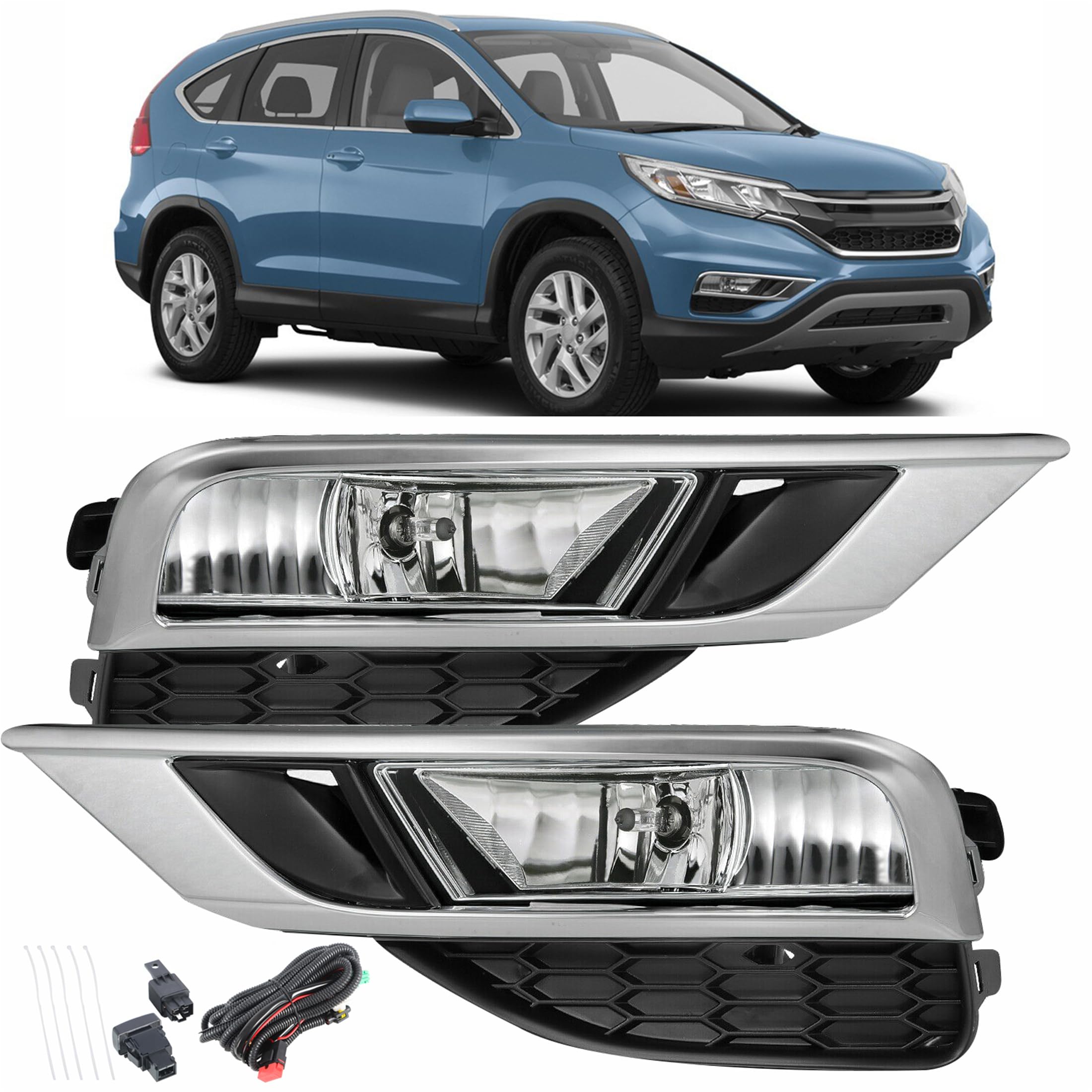 Thomletha Left and Right Front Fog Lights Lamp Assembly Replacement for Honda CRV 2015-2016 with Bulbs and Switch Wiring Kit HO2593140C HO2592140C