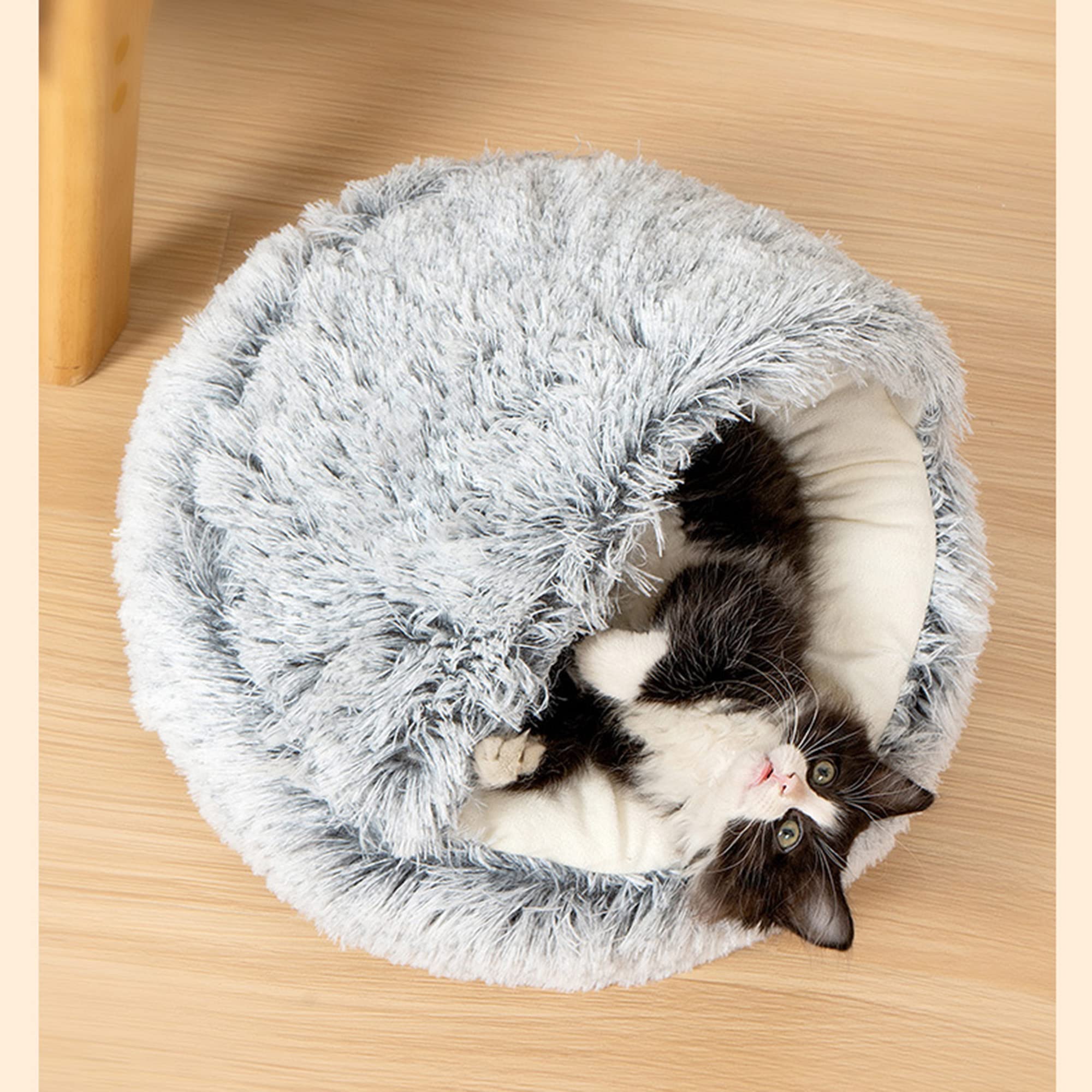SEDOXX Dog Bed Cat Bed Plush Round Cave Bed Donut Pet Bed for Small Medium Pets Kitten Puppy Indoor Fluffy Calming Beds Cosy Washable Anti-Slip,65cm,Coffee