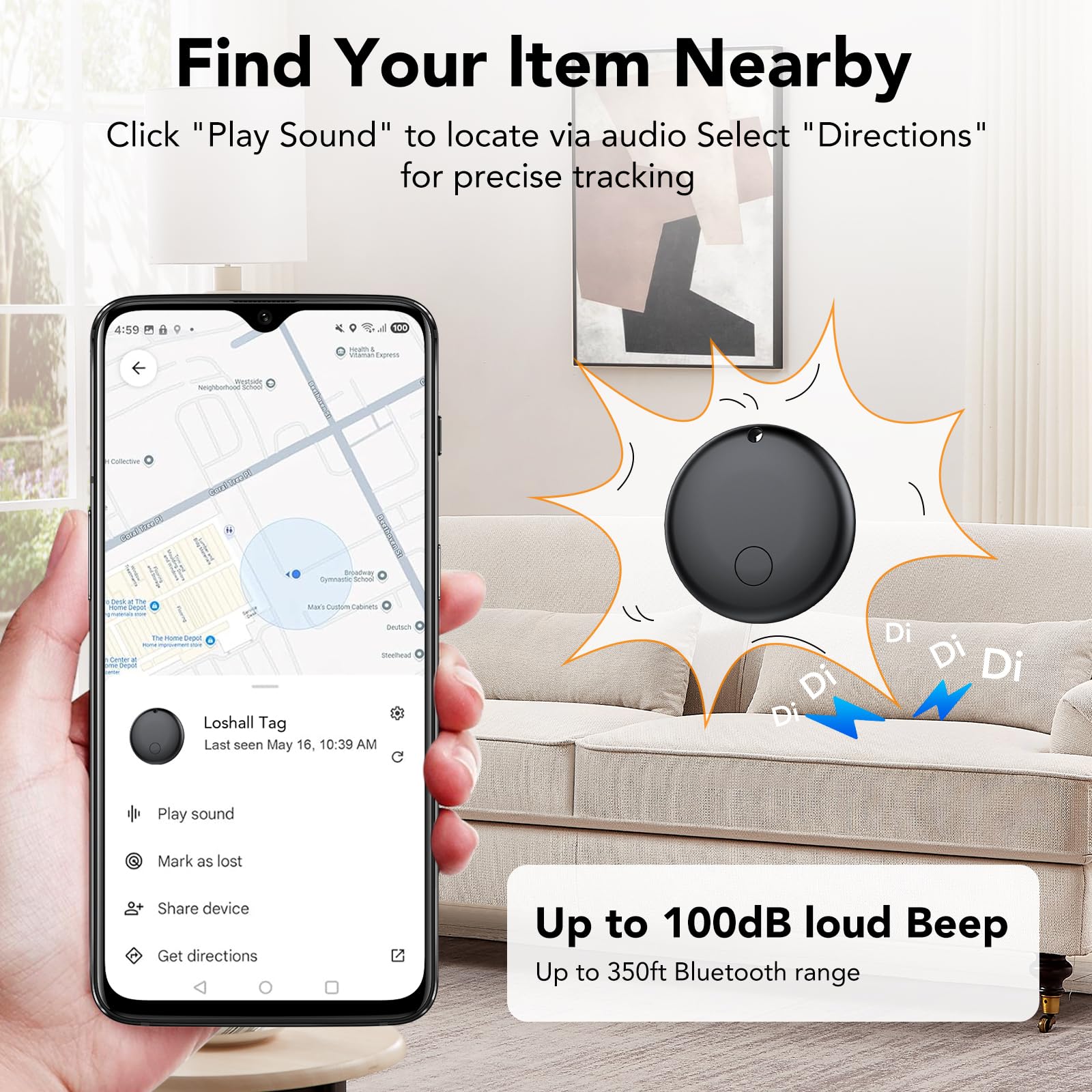 Android Smart Tag, Tracker con Google's Find Hub (Solo Android), IP68 Impermeabile, Bluetooth Localizzatore con Custodia Protettiva, Trova Oggetti per Chiavi/Bagagli/Portafogli, 4 Nero