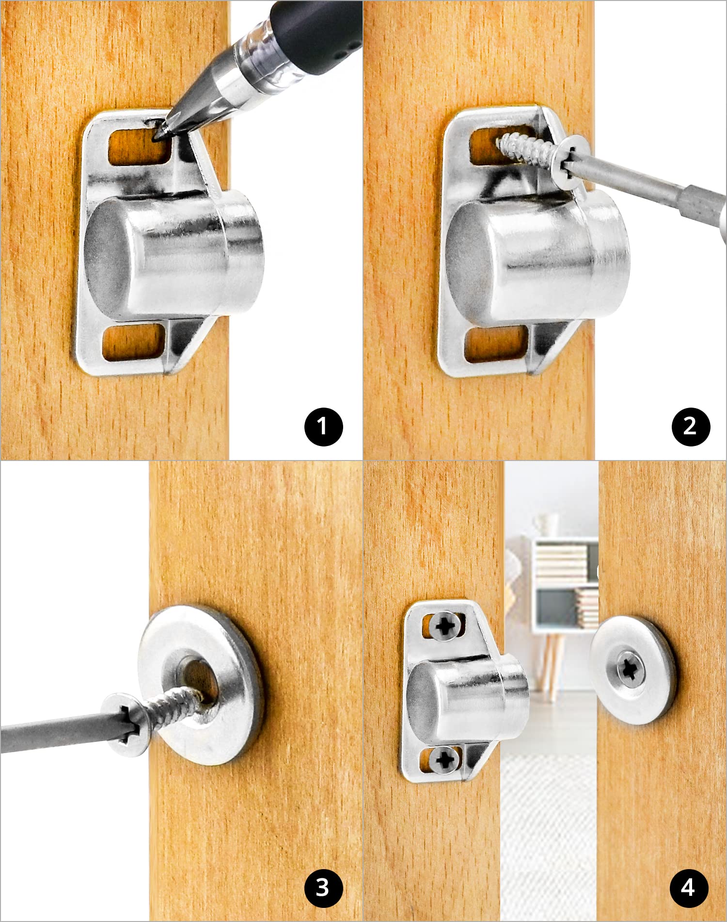 QWORK® 4 Pezzi Chiusura Magnetica Per Porta, Calamite Per Mobili, Lega Di Zinco, Con Viti, Argento, Adatto Per Cassetti, Mobili Da Cucina