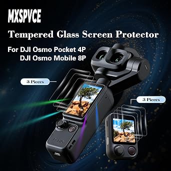 Screen Protector for DJI Osmo Pocket 4P&Osmo FrameTap/DJI Osmo Mobile 8P(6 Pack), Osmo Pocket 4 Pro Accessories Tempered Glass Screen Protective Cover,Ultra HD, 9H Hardness,Touch Sensitive