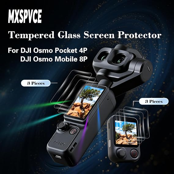 Screen Protector for DJI Osmo Pocket 4P&Osmo FrameTap/DJI Osmo Mobile 8P(6 Pack), Osmo Pocket 4 Pro Accessories Tempered Glass Screen Protective Cover,Ultra HD, 9H Hardness,Touch Sensitive
