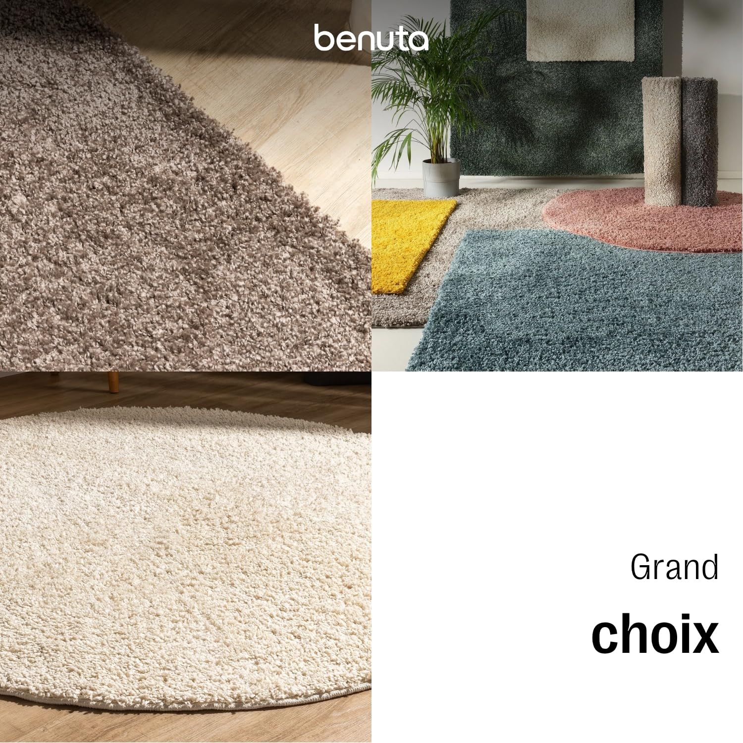benuta Basic Tapis Poil Long Sohari - Beige 160x160 cm - Lavable - Minimaliste - Doux - pour Chambre, Couloir, Salle à Manger - Compatible avec Chauffage au Sol