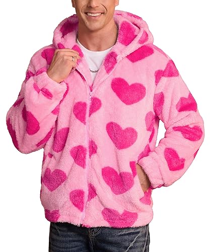 Arvilhill Men's Valentines Day Sherpa Hoodie Heart Print Fleece Lined