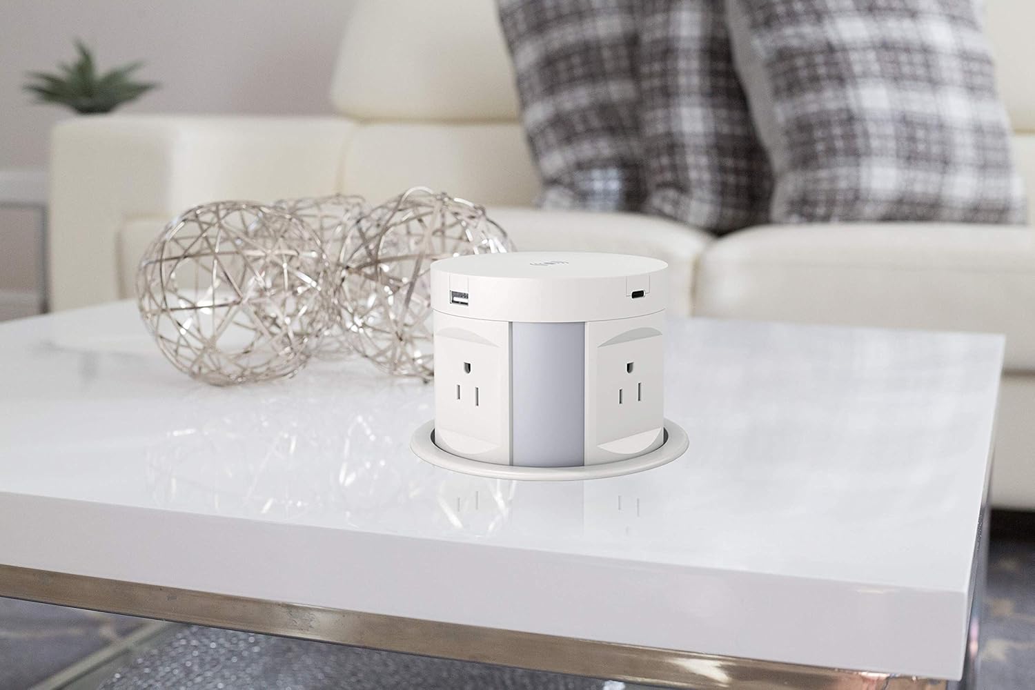 40% Off Discount BTU Automatic Pop Up Sockets, Retractable Recessed Power Strip, Surge Protector Power Strip with 4 AC Plug + Type-A and Type-C USB Port and Wireless Charger, Pop Up Outlets for Kitchen Counters, White