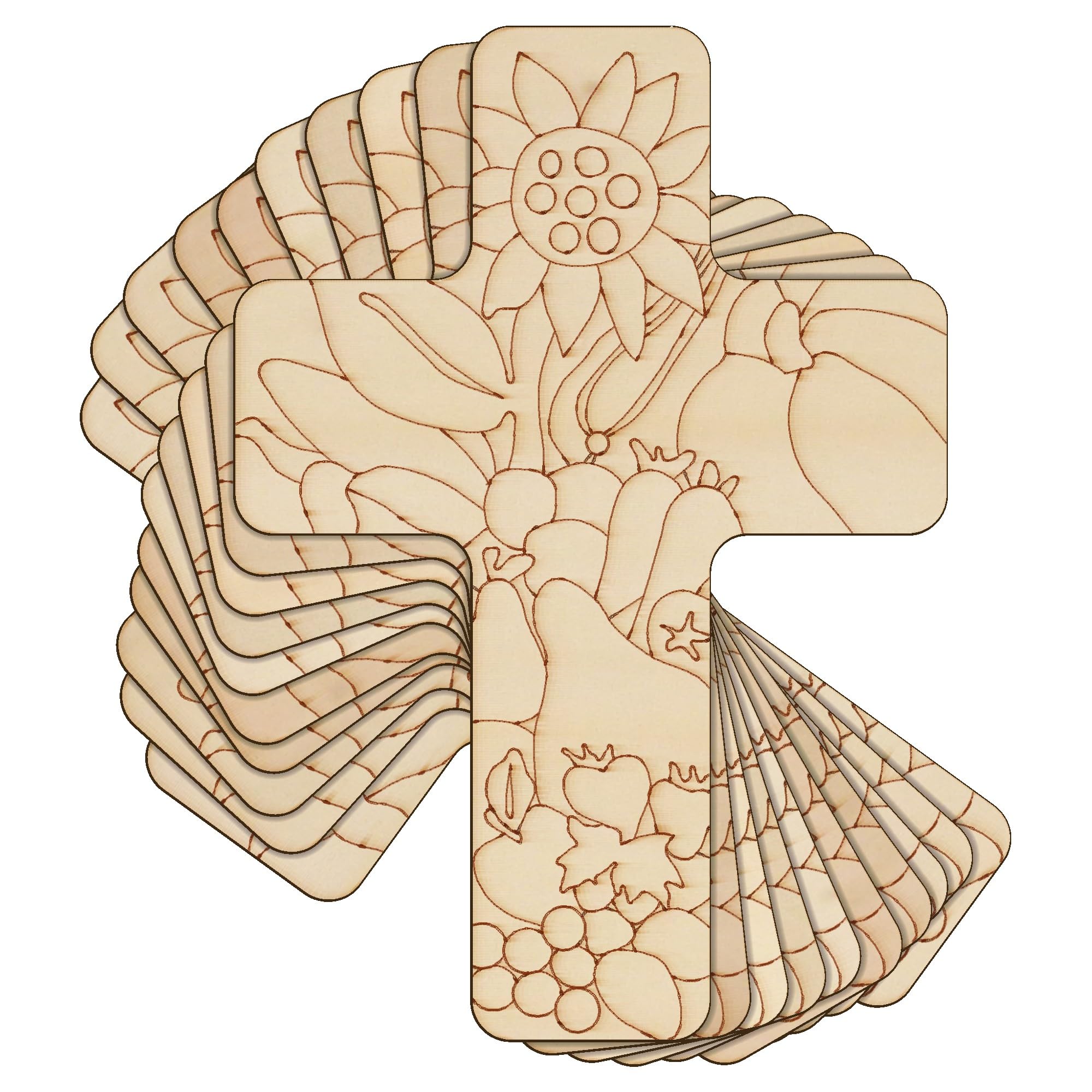 10x Wooden Christian Cross with a Harvest Design Craft Shape 3mm Plywood(20 x 14cm,No Hole)