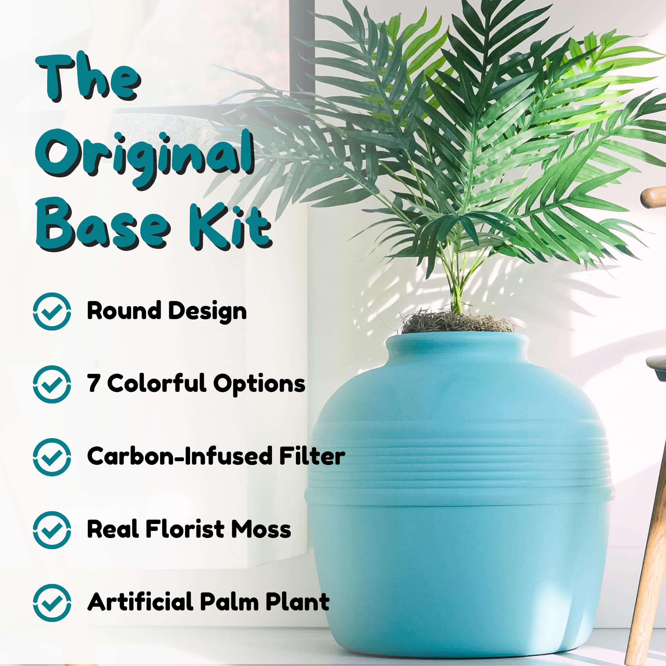 Good Pet Stuff zestaw podstawowy okrągłej ukrytej kociej kuwety w kształcie plantera ze sztuczną rośliną, wentylowany system filtrów węglowych z kapturem do kontroli zapachów, łatwy do czyszczenia,