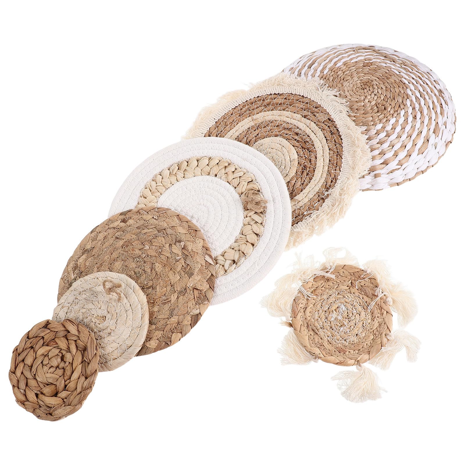 HAPINARY Boho Wanddeko Leichte Runde Wandkörbe 7 Stück aus Handgeflochtenem Rattan Einfache Montage im Landhausstil für Wohnzimmer und Schlafzimmer