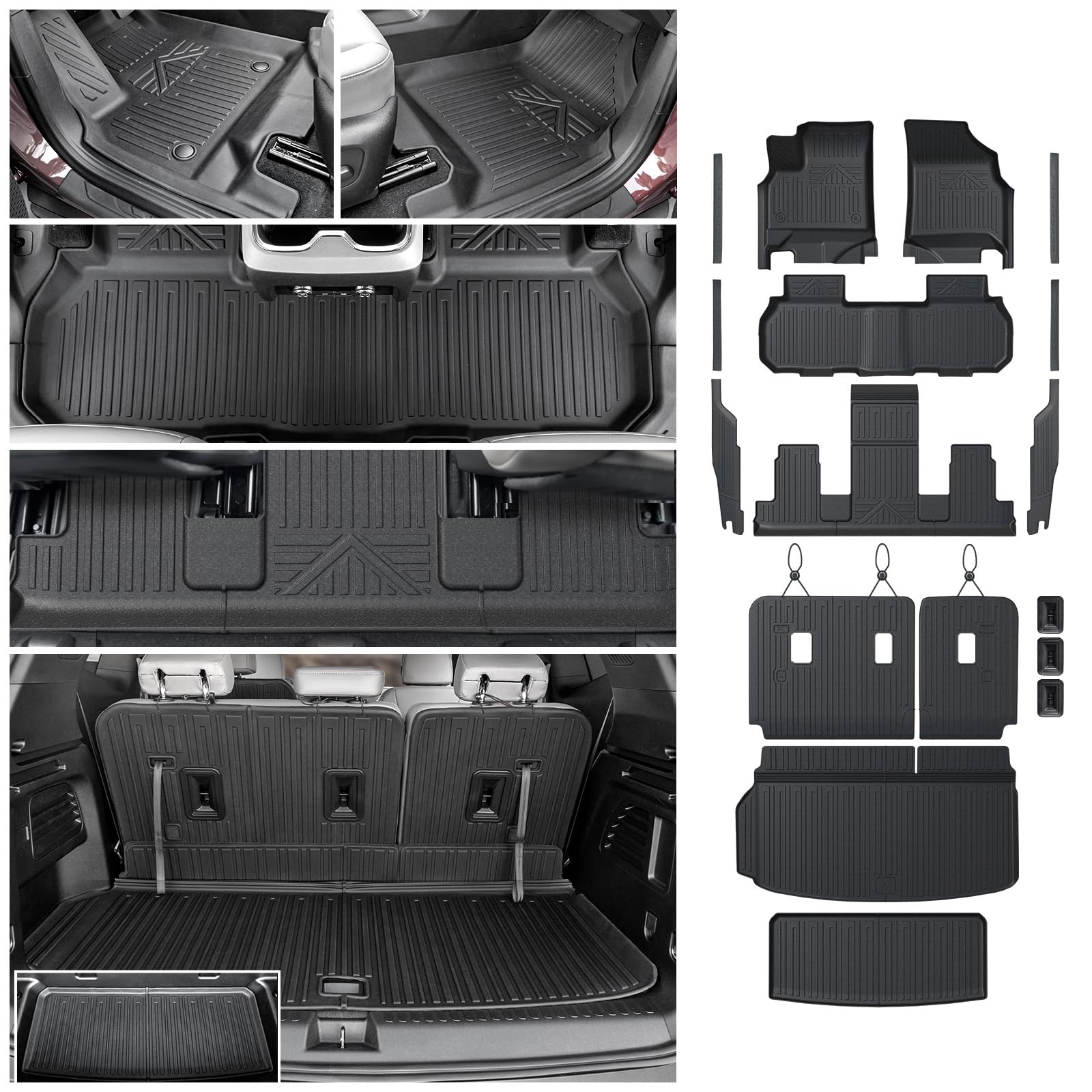 Floor Mats Cargo Mat Set for 2024 2025 GMC Acadia 7 Seats Bench Seat Accessories, All-Weather TPE Trunk Mat Cargo Liner Seat Back Covers Door Sill Guards(24-25 7 Seats-Mats Set)