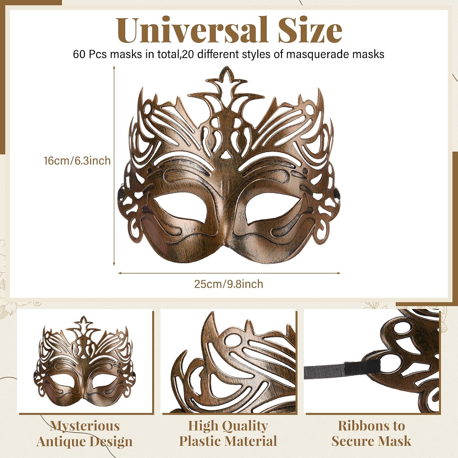 Chivao 120 Pack Masquerade Masks Vintage Antique Venetian Masks for Women Men Couple Halloween Costumes Party Adult Cosplay