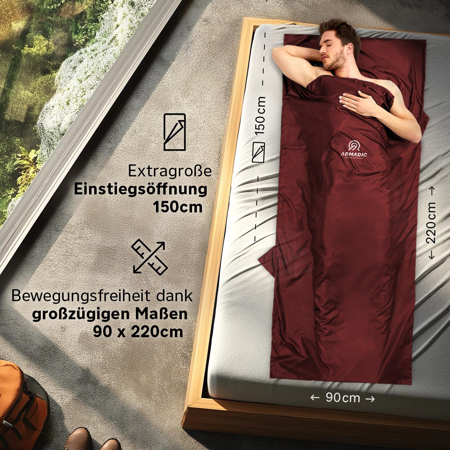 Sacco a pelo in microfibra (solo 230 g), ultra leggero, piccolo e sottile, sacco a pelo da viaggio, sacco a pelo Inlay, ideale per backpacking, ostelli e capanne di montagna
