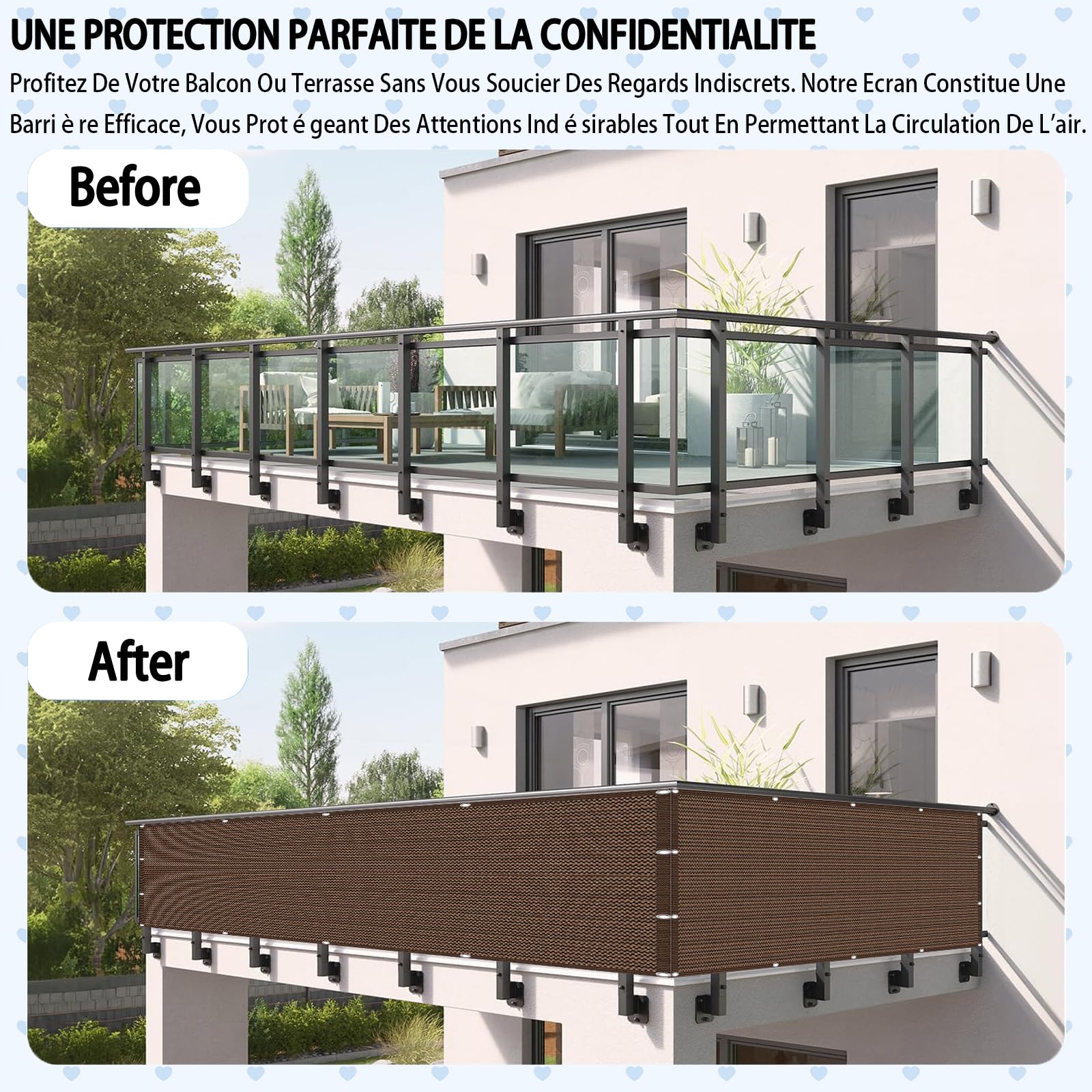 AEREY Schermo Per Privacy Da Balcone 65x1000cm – Telo Paravento In Taupe, Impermeabile E Anti-UV, Con Fascette E Cordino