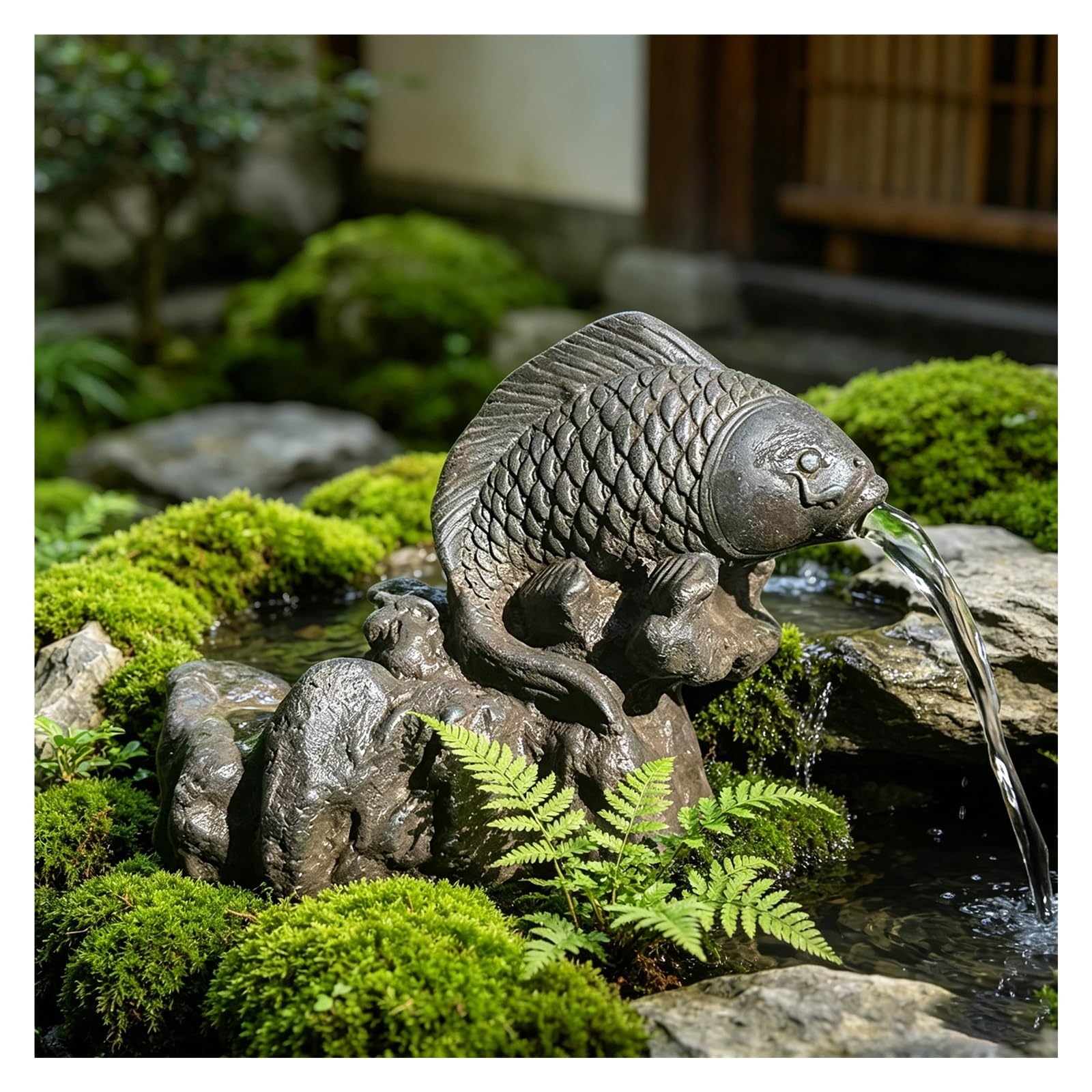 Ceramic Pond spitters Koi Fish Outdoor Wall Water Fountain Garden Decor for Koi Pond Automatic Circulation Water Landscaping Ornaments