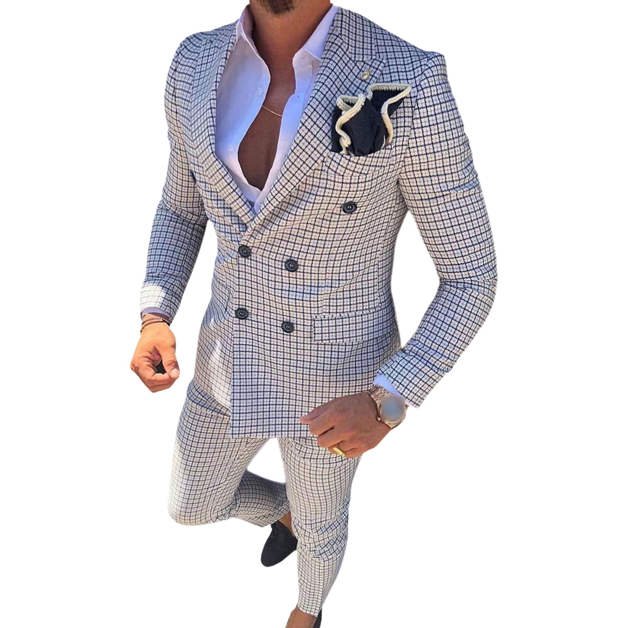 Blazer en tweed pied-de-poule argenté pour homme au style rétro chic