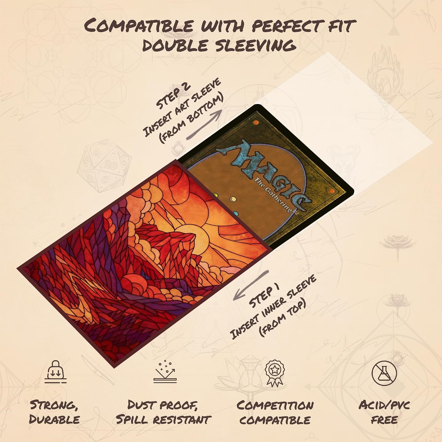 Stained Glass Red Mountain MTG Card Sleeves (Smooth) - 104 Count Standard Size TCG Sleeves - Compatible with Magic The Gathering, Lorcana - Double Sleeving - Original Art Design