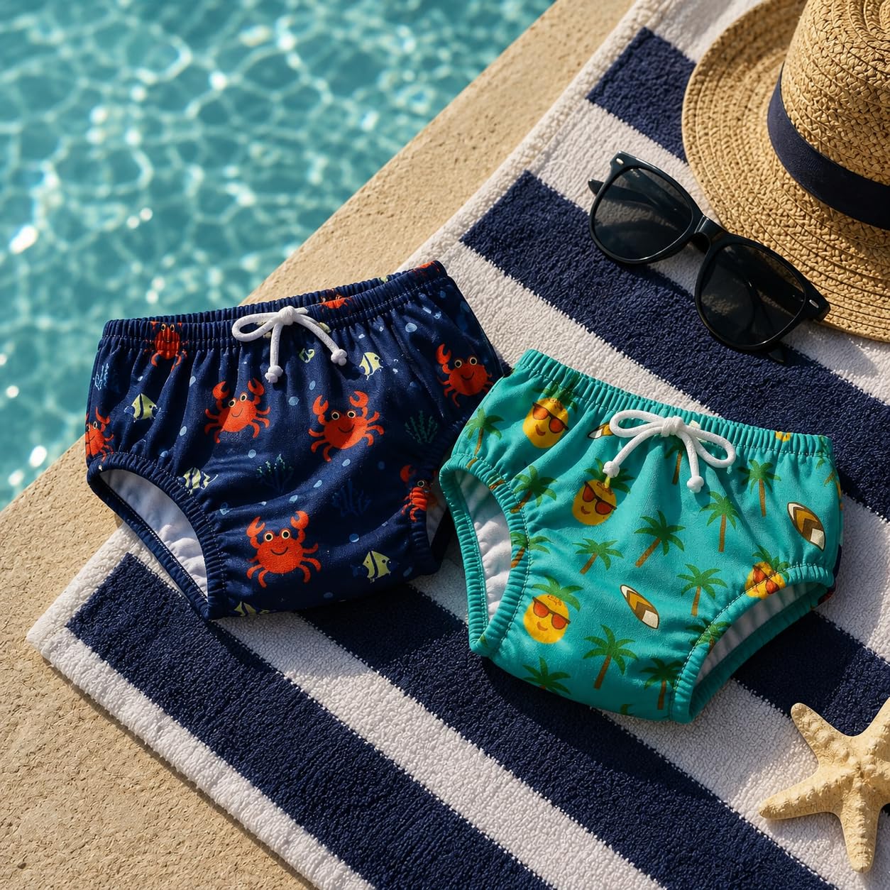 HOMYBABY® Maillots de Bain Couches Lavables Réutilisables Bébé – Culotte de Bain Dès 6 Mois – Couche de Bain Bébé Lavable – Culotte d’Apprentissage Natation (Crabes, + 24 mois)