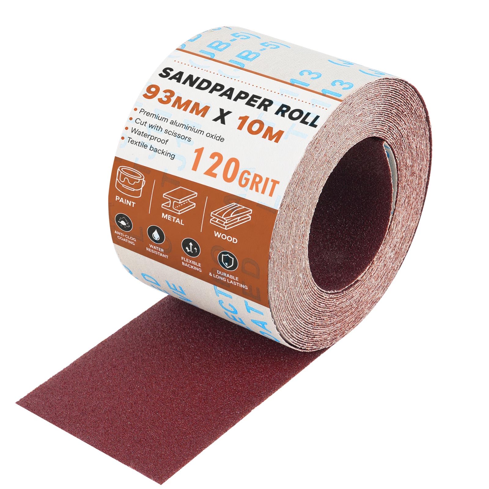 Sandpaper Roll 93mm x 10m 120 Grit Sandpaper for
