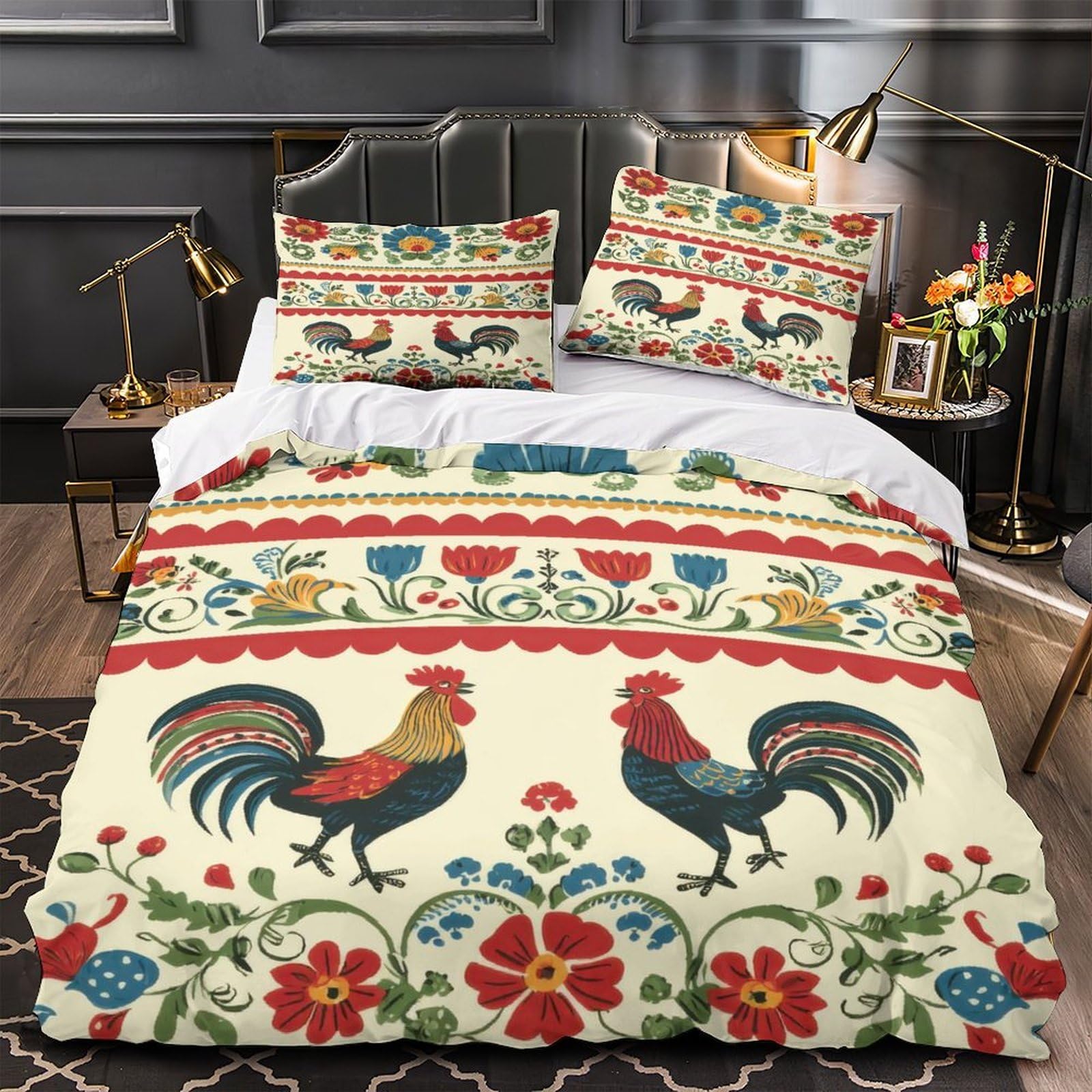 Parure de lit Super King broderie florale en microfibre