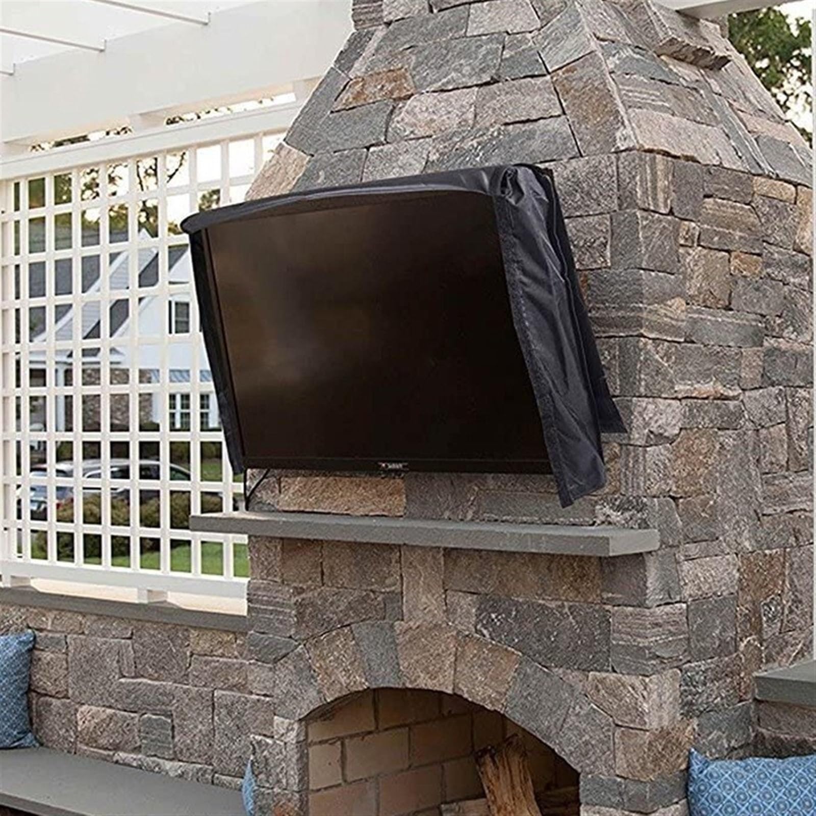 Zewnętrzny Pokrowiec na Telewizor Montowany na ścianie Uniwersalny Osłona Przeciwpyłowa do Telewizora 600d Tkanina Oxford Pvc Powłoka Osłona Tv do Ogrodu(60-65 inches)