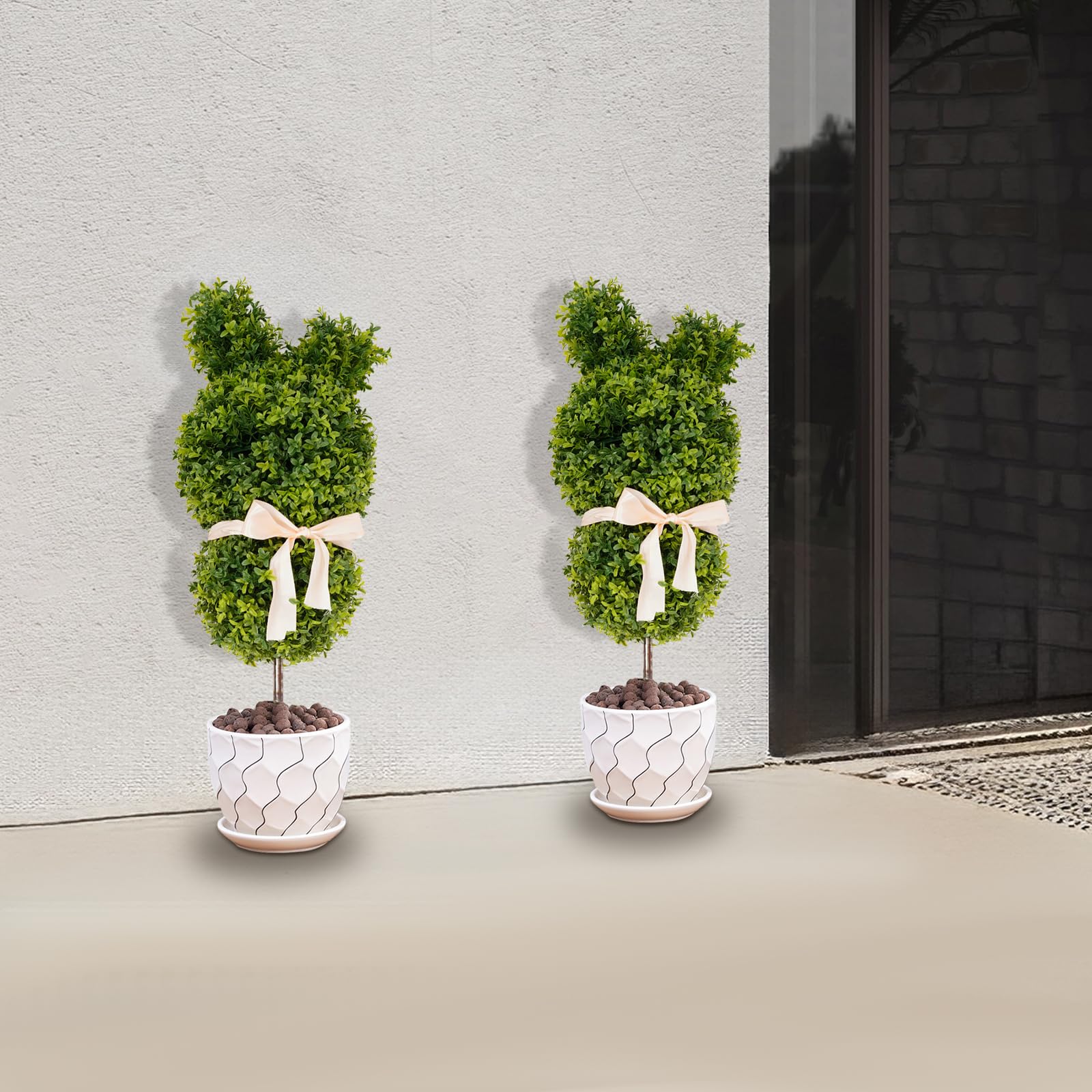 Bunny Topiary, 2 pezzi da 90 cm, bosso artificiale, coniglietto da giardino, conigli pasquali con picchetto per esterni, decorazione da giardino