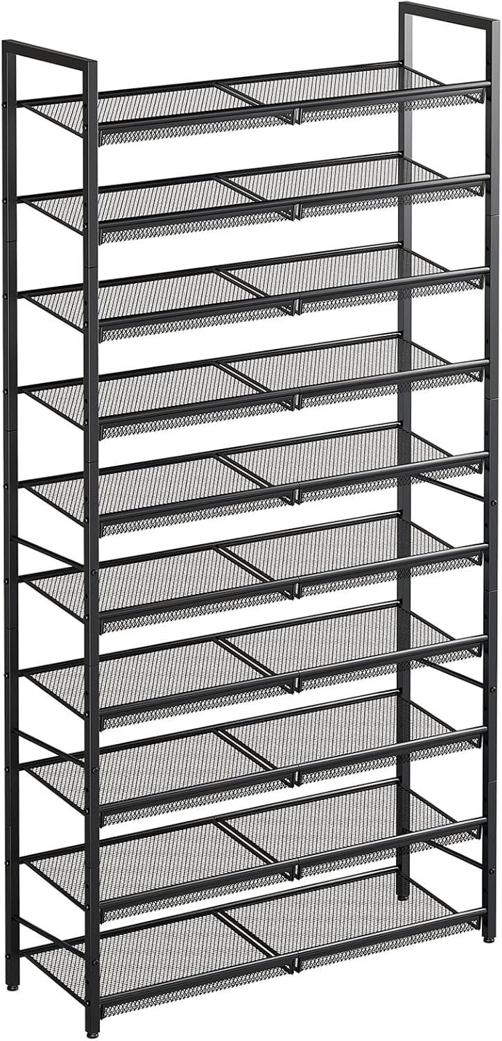 10 Tier Metal Shoe Rack, Tall Shoe Organizer Holds 40-50 Pairs, with Adjustable Flat or Angled Shelves, Shoe Storage Shelf for Closet, Entryway, Garage, Black
