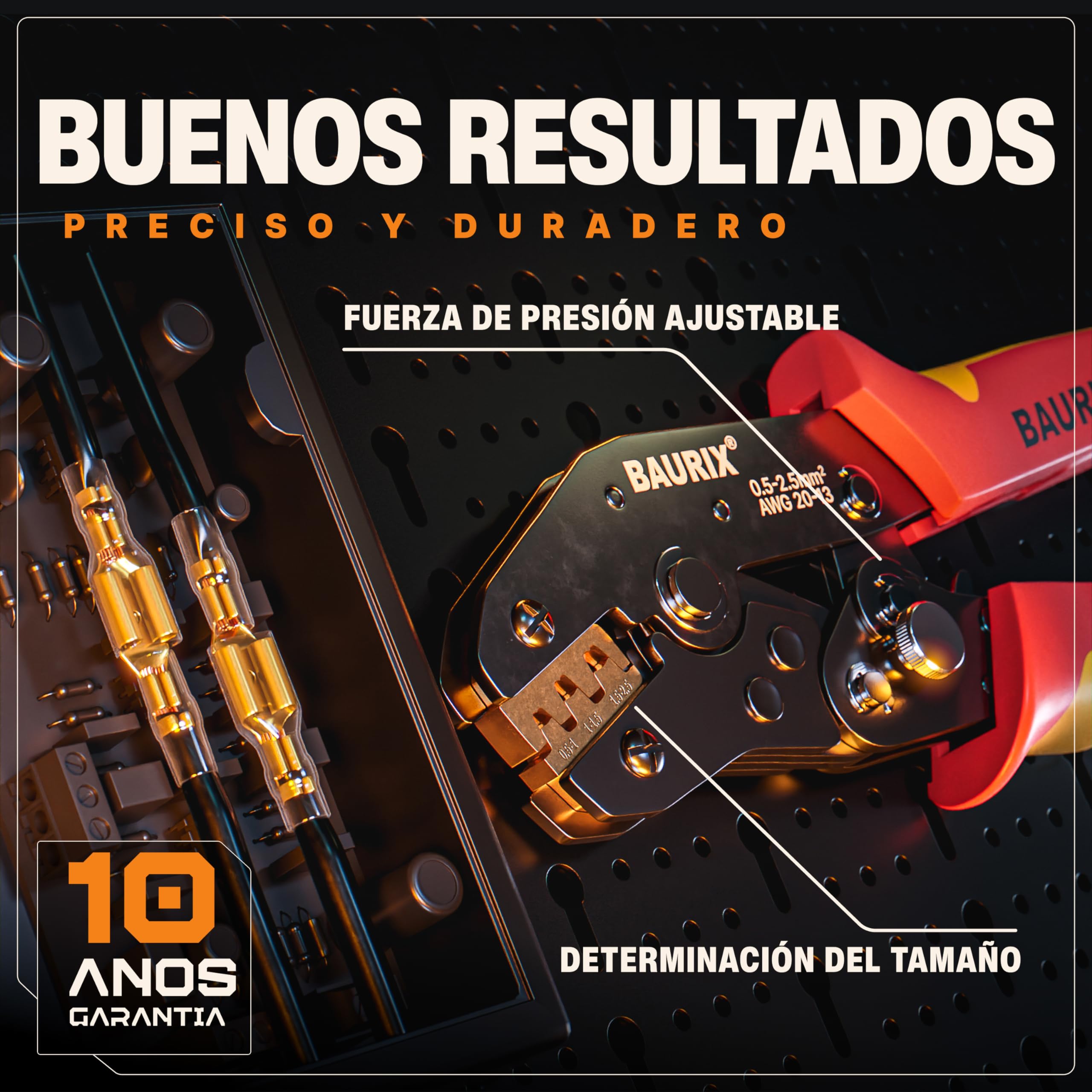 BAURIX® Crimpadora Terminales Aislados + 300 piezas y Pelacables | Modelo KAIRON + AKURA. Set de crimpado 0,5-2,5 mm² con pelacables automático para electricistas y DIY.