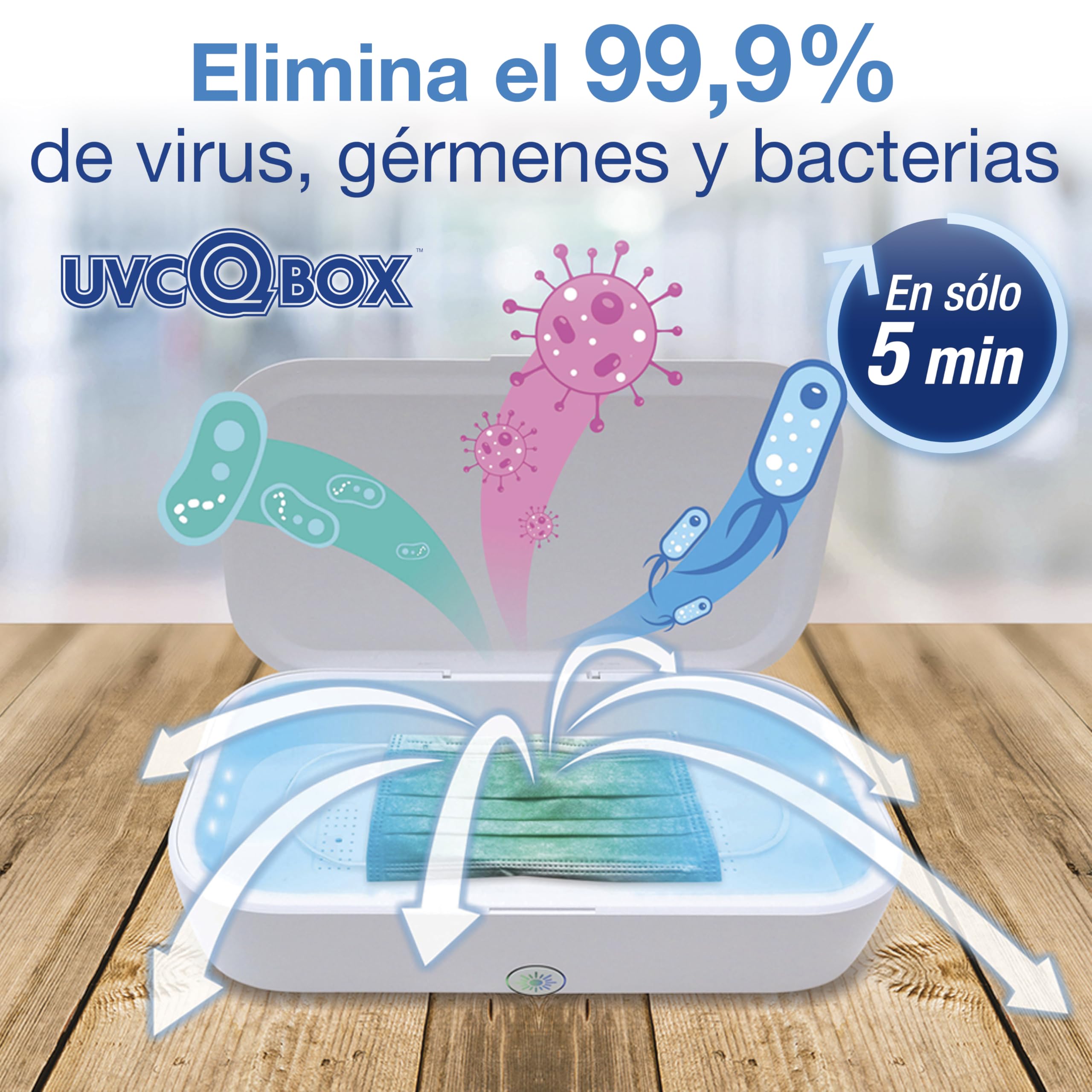 UVC Q Box Esterilizador UV para Móviles, Llaves, Joyas y Objetos personales con Luz Ultravioleta. Desinfecta, Purifica, Aromatiza y Carga el móvil. Elimina el 99,9% de Virus y gérmenes