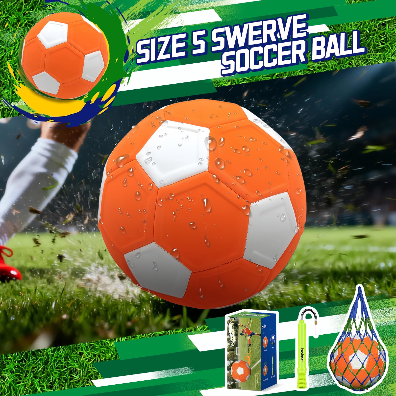 Swerve - Pallone da calcio curvo, misura 5, morbido, per ragazzi e ragazze, per attività all'aperto e al chiuso, gioco di calcio curvo, compite con pompa ad aria, borsa
