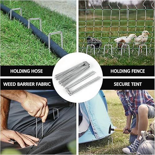 Miniatura 4 de HOOPLE Estacas de jardín galvanizadas en forma de U de 6 pulgadas resistentes al óxido para barrera de malezas y cubierta del suelo (25)