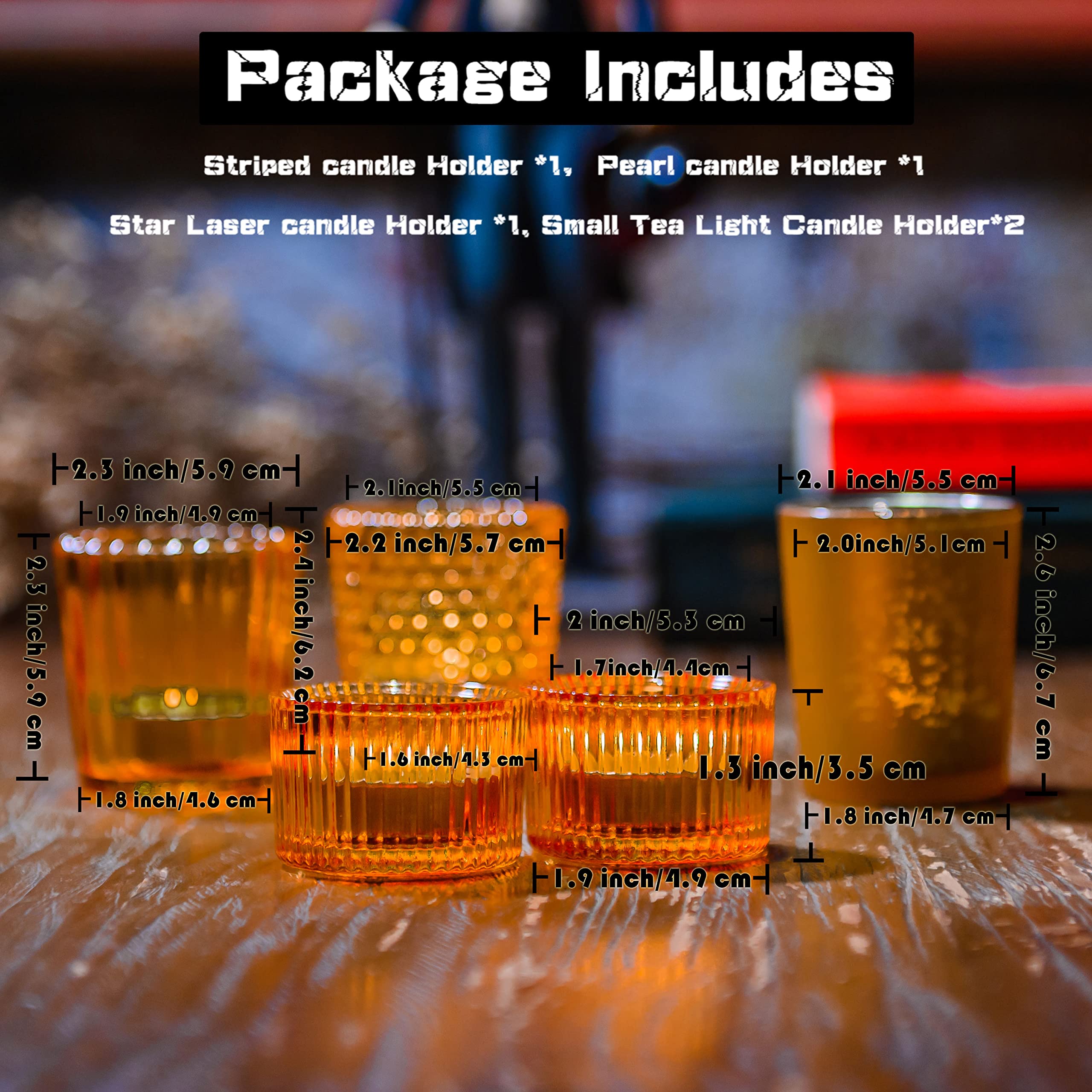 Clonynix Glass Candle Holders Set of 5, Tea Lights & Votives for Wedding, Clear Glass Votives, Table Candles Centerpiece,Home & Party Decor, Housewarming & Holiday Gift (5Pcs,Amber)