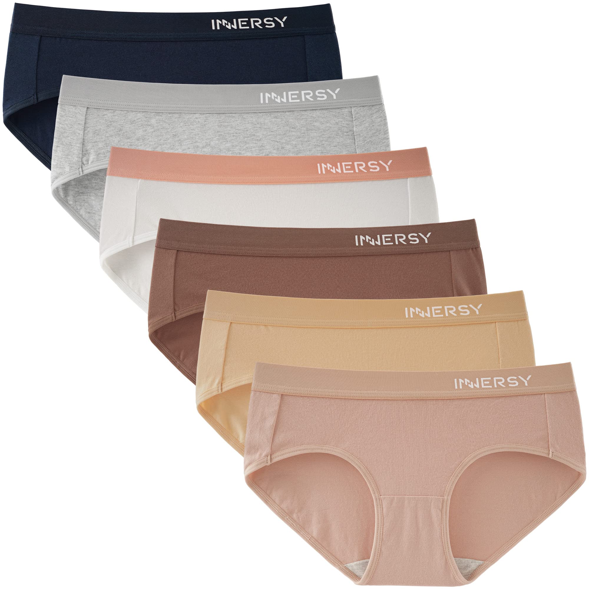 INNERSY Women's Underwear Cotton Mid Low Waisted Hipster Panties Breathable Briefs 6-Pack