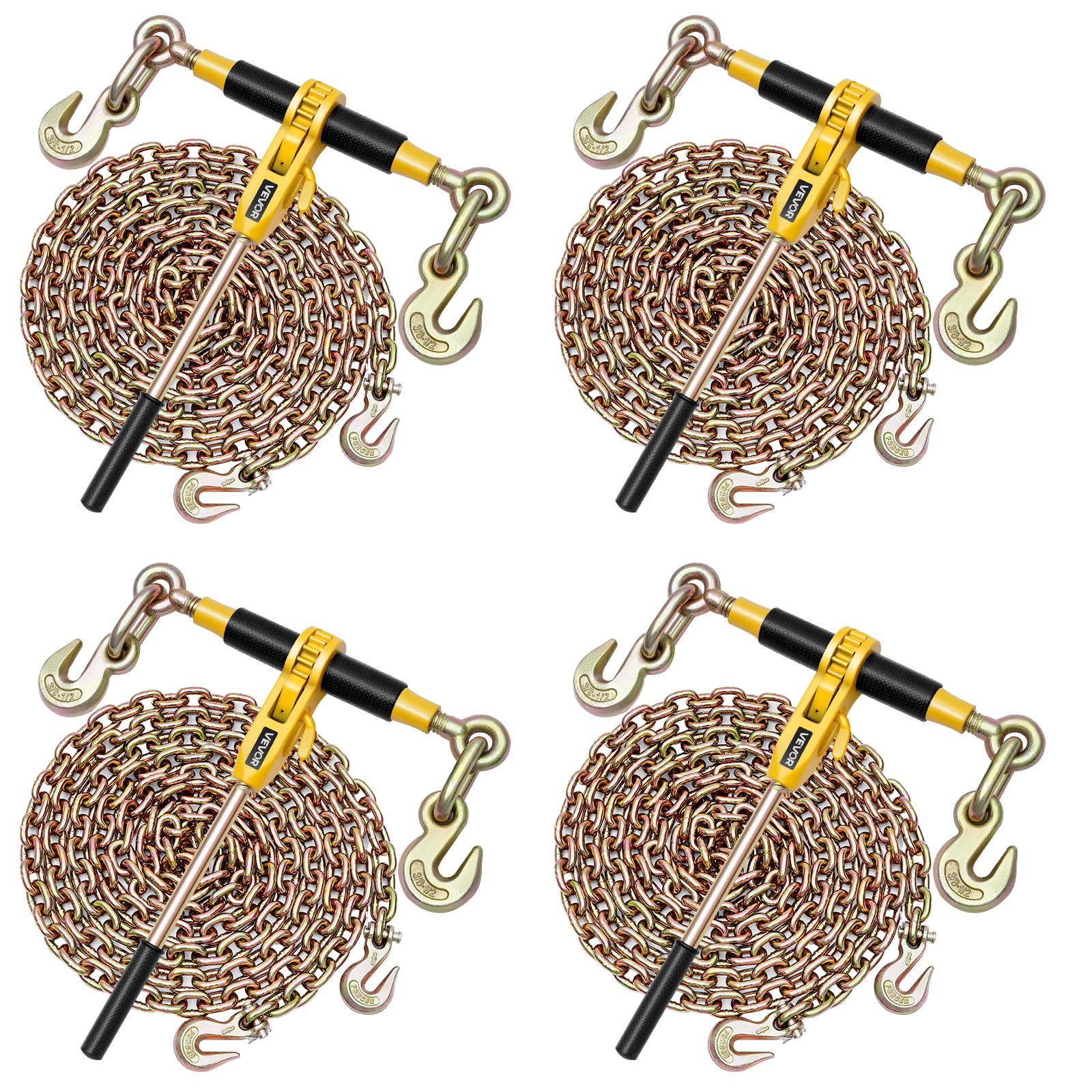 VEVOR Tensor de Trinquete con Cadenas G80 de 10 mm x 6,1 m, Kit de Cadenas y Tensores 4 Piezas Tensores de Cadena de Amarre Carga de Trabajo de 4173 kg para Transporte, Remolque, Rala y Elevación