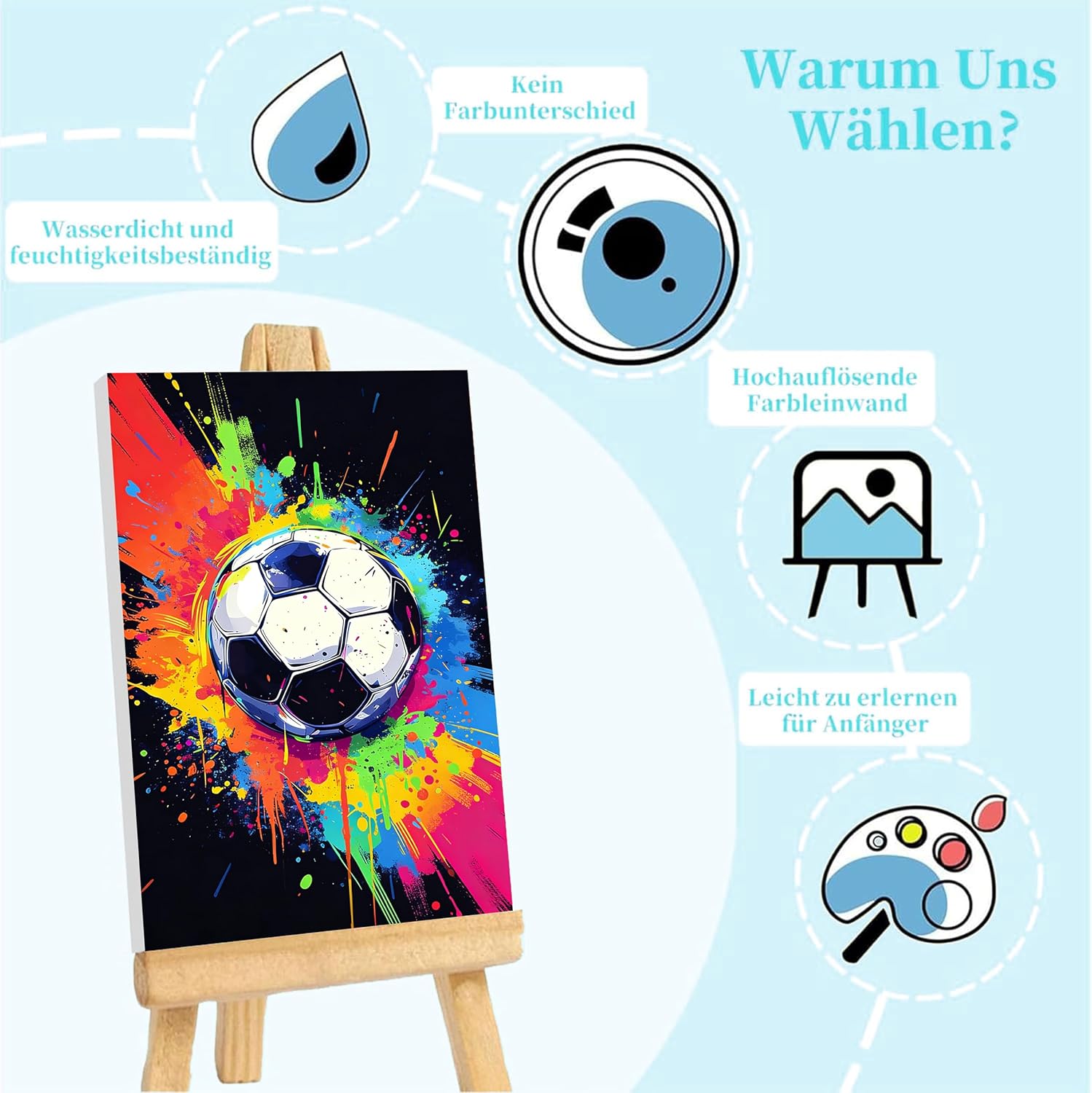Pujeknm Football Painting by Numbers from 5 6 7 Years Boy with Frame - Wooden Easel, Ball Sports, Paint by Numbers for Children, Acrylic Paints with as a Gift, Medium 30 x 20 cm
