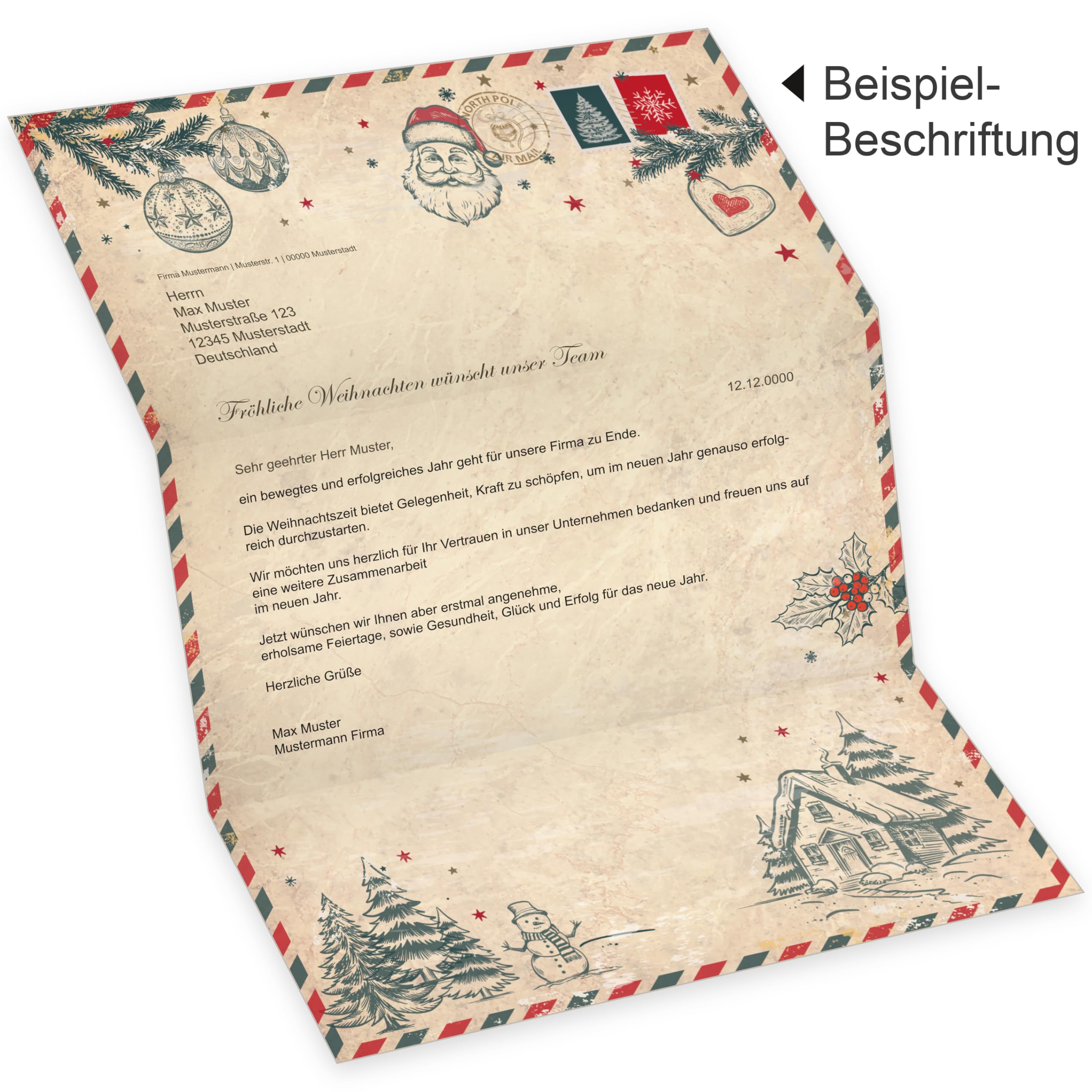 North Pole Air Mail 500 Sets Weihnachtsbriefpapier mit Umschlag ohne Fenster Weihnachtspapier A4 Briefpapier Weihnachten
