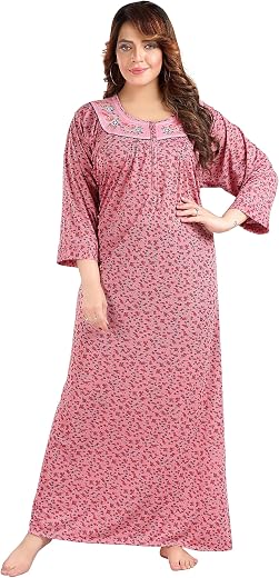 REN STAR Women's Hosiery Cotton Nighty| Full Sleeves | Night Wear | Maxi for Women | Size-XXL, U Shaped Neck (Article-FSL-...