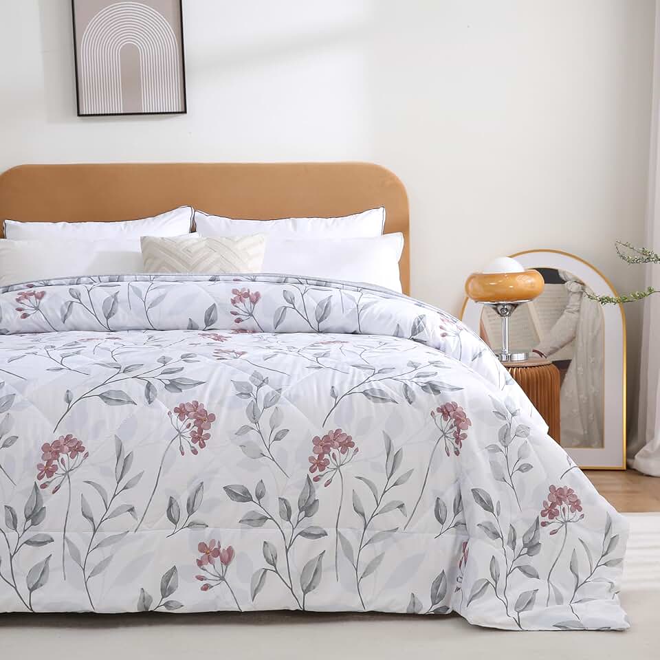 Edredom Casal 300 Fios Sono Leve 2,20m x 2,40m Estampado (Floral Grid Cinza)