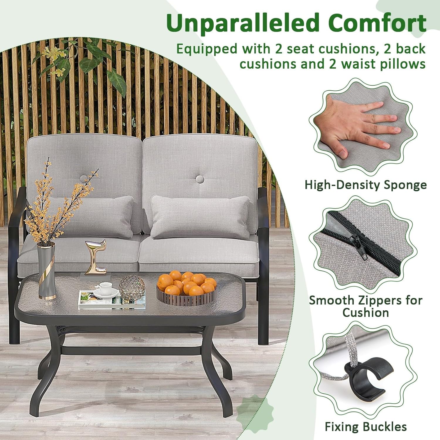 Patio 2 PCS Furniture Set Durable Outdoor Loveseat Chair Coffee Table Cushioned Seat