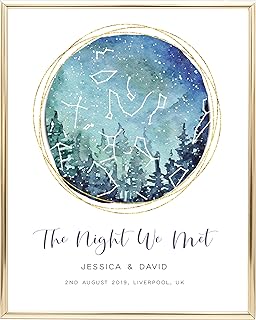 The Night We Met Star Map Poster, Unframed, Watercolour Constellation Map Personalised, 1 Year Anniversary Gifts for Boyfriend, Custom Night Sky Print Blue, Date Time & Location of Your Choice