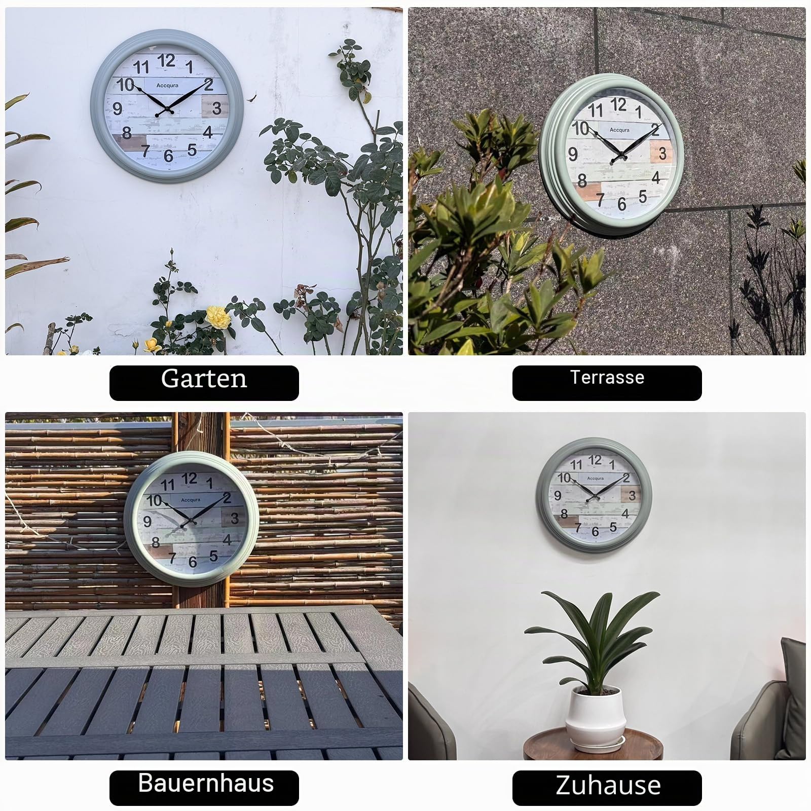 Wanduhr FüR DraußEn Wetterfest, Groß Outdoor Uhr Garten Aussen Retro Wasserfest Wall Clock Dekor FüR draußen Terrasse Bad Badezimmer KüChen- 39cm- Mintgrün