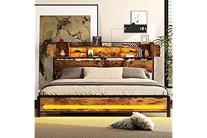 Queen Size Bed Frame with Headboard Storage