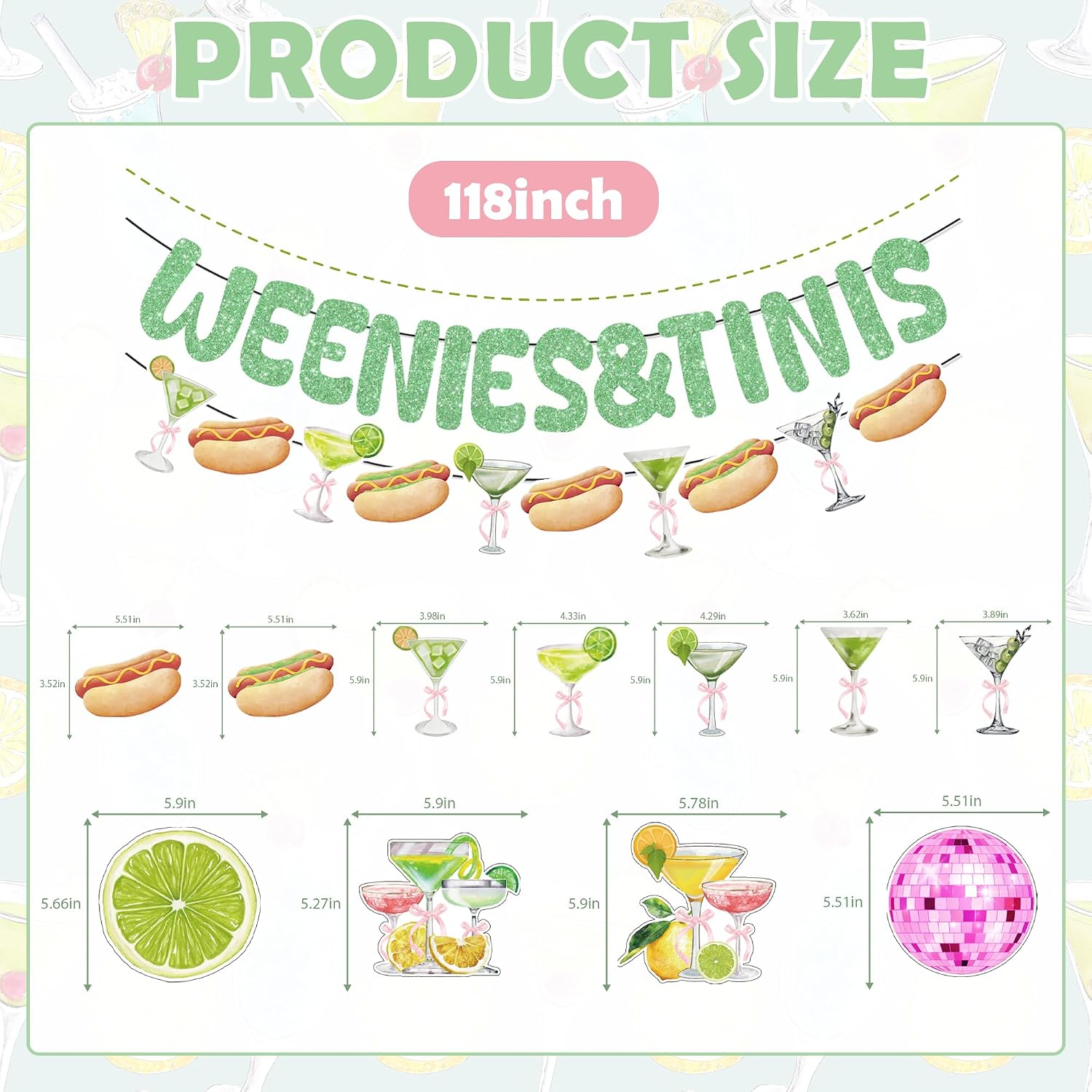 Wennie Tinis Martini Party Decorations Include Wennie Tinis Banner and Hanging Swirls Hot Dog Wennie Tinis Theme Party Supplies for Bachelorette Party