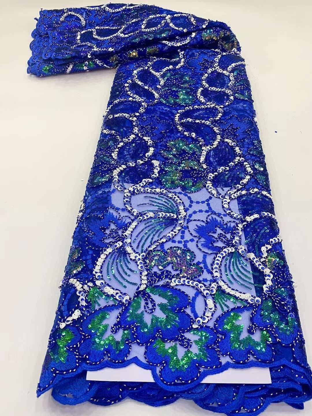 African net lace fabric 5yards embroidery french lace with sequins ML5N936 (Purple)