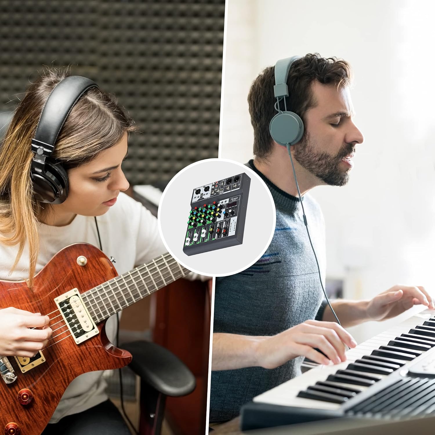 Asmuse Mezclador de audio de 4 canales, mini consola mezcladora de