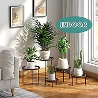 Vista 3 de Paquete de 5 soportes para plantas para interiores, soporte de metal para macetas, estantes resistentes para múltiples plantas, estantes