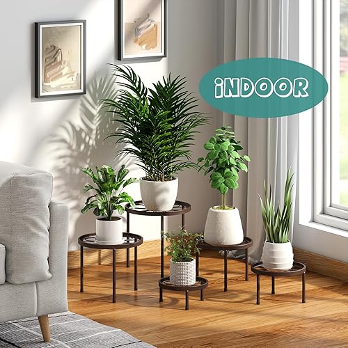 Miniatura 3 de Paquete de 5 soportes para plantas para interiores, soporte de metal para macetas, estantes resistentes para múltiples plantas, estantes de