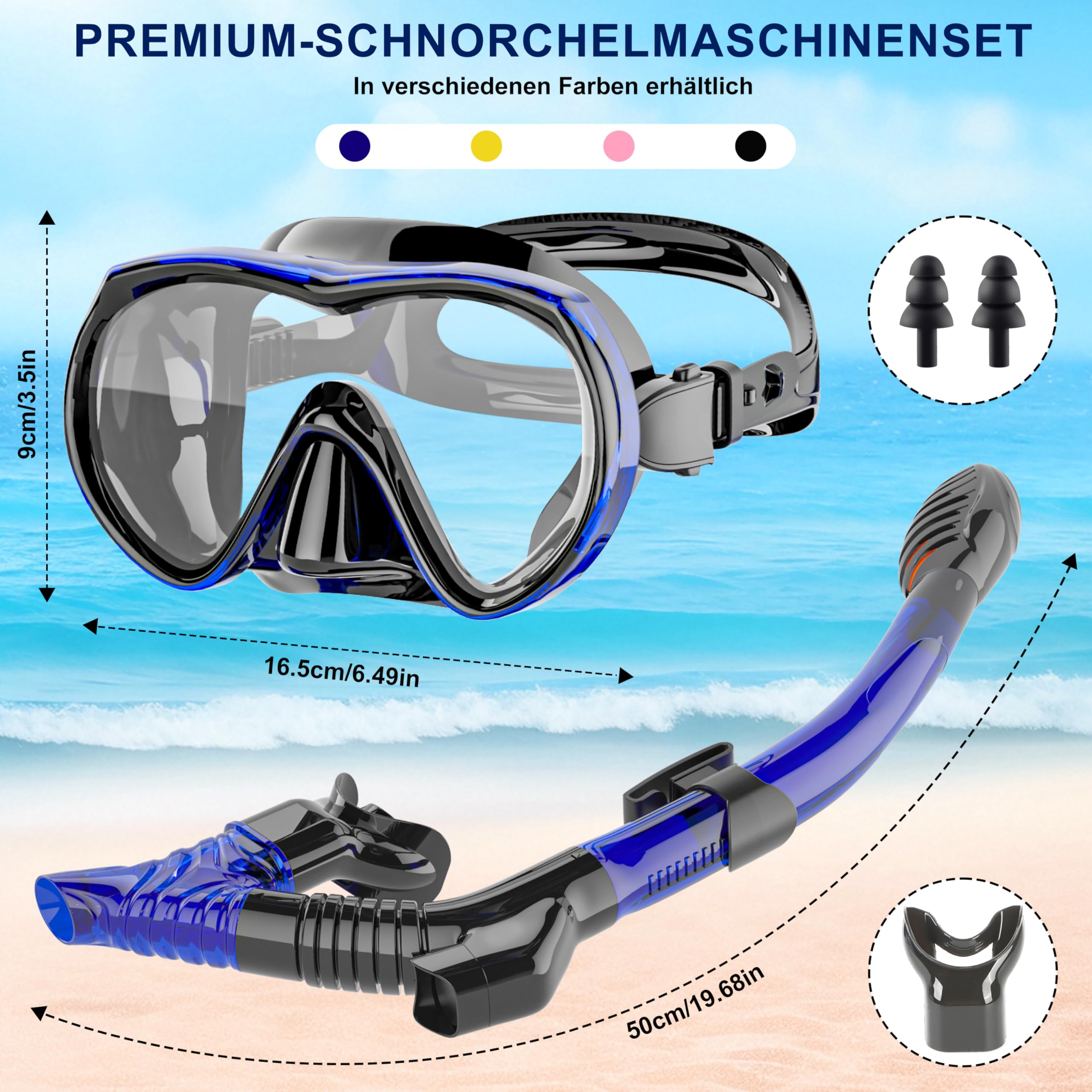 IEEILULU Schnorchelset Erwachsene, Schnorchel Set mit Anti Fog Anti Leck Taucherbrille und 3 Kanal Dry Schnorchel, Taucherbrille Erwachsene aus Gehärtetem Glas für Tauchen Schwimmen