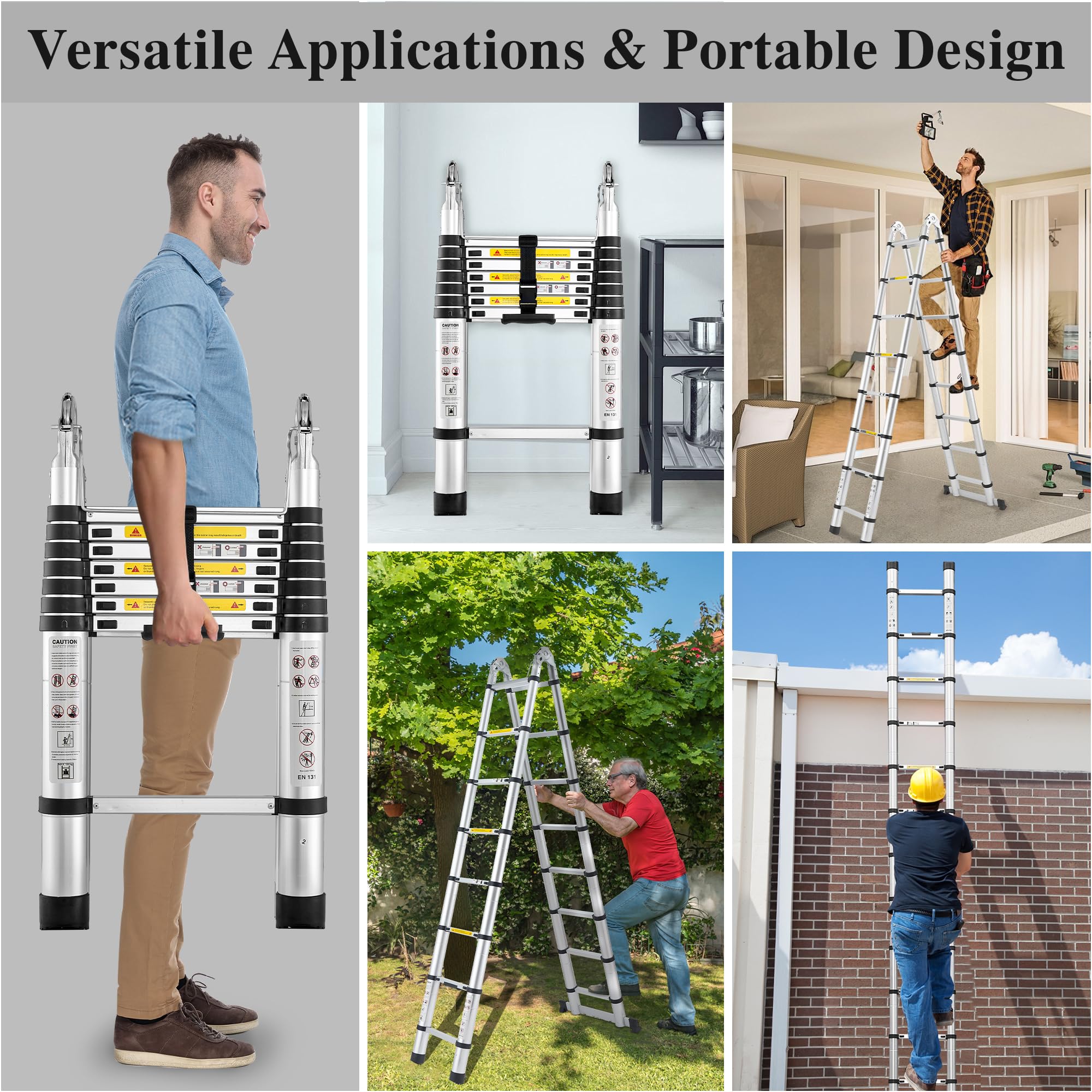 RV Travel Ladder Telescoping Ladder Extension Telescopic Collapsible - 16.5 FT Rv Telescope Foldable Extendable Telescoping A-frame Ladder - View #10